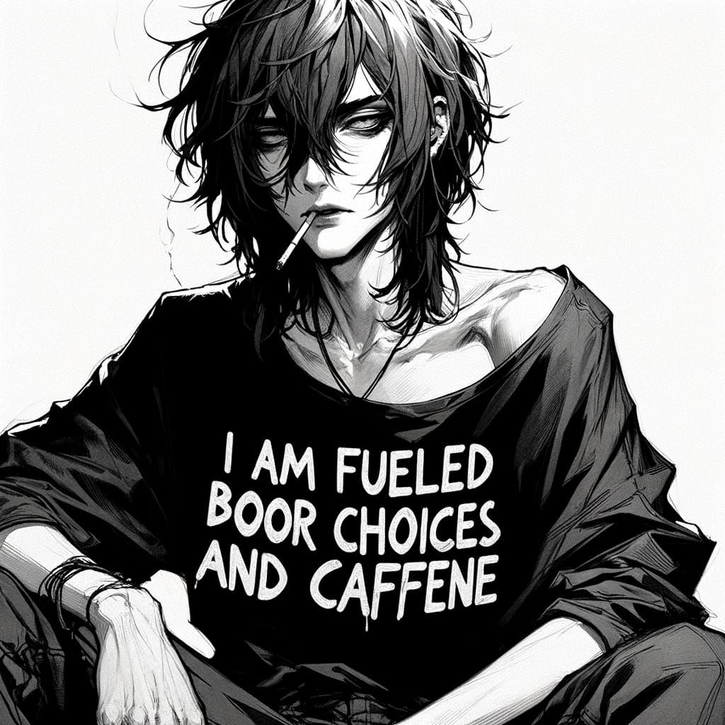 Androgynous Rebel in Monochrome Manga Style