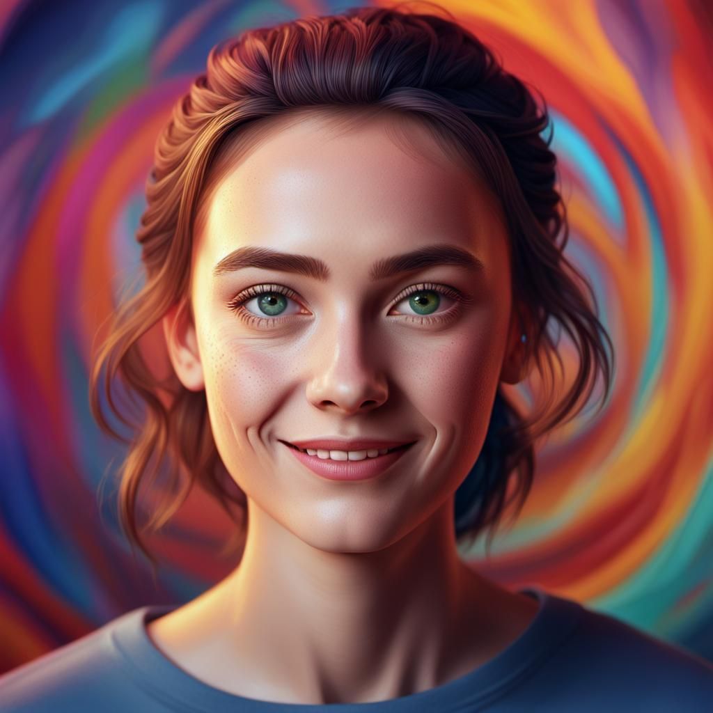 Photorealistic Portrait of Woman with Swirling Colors