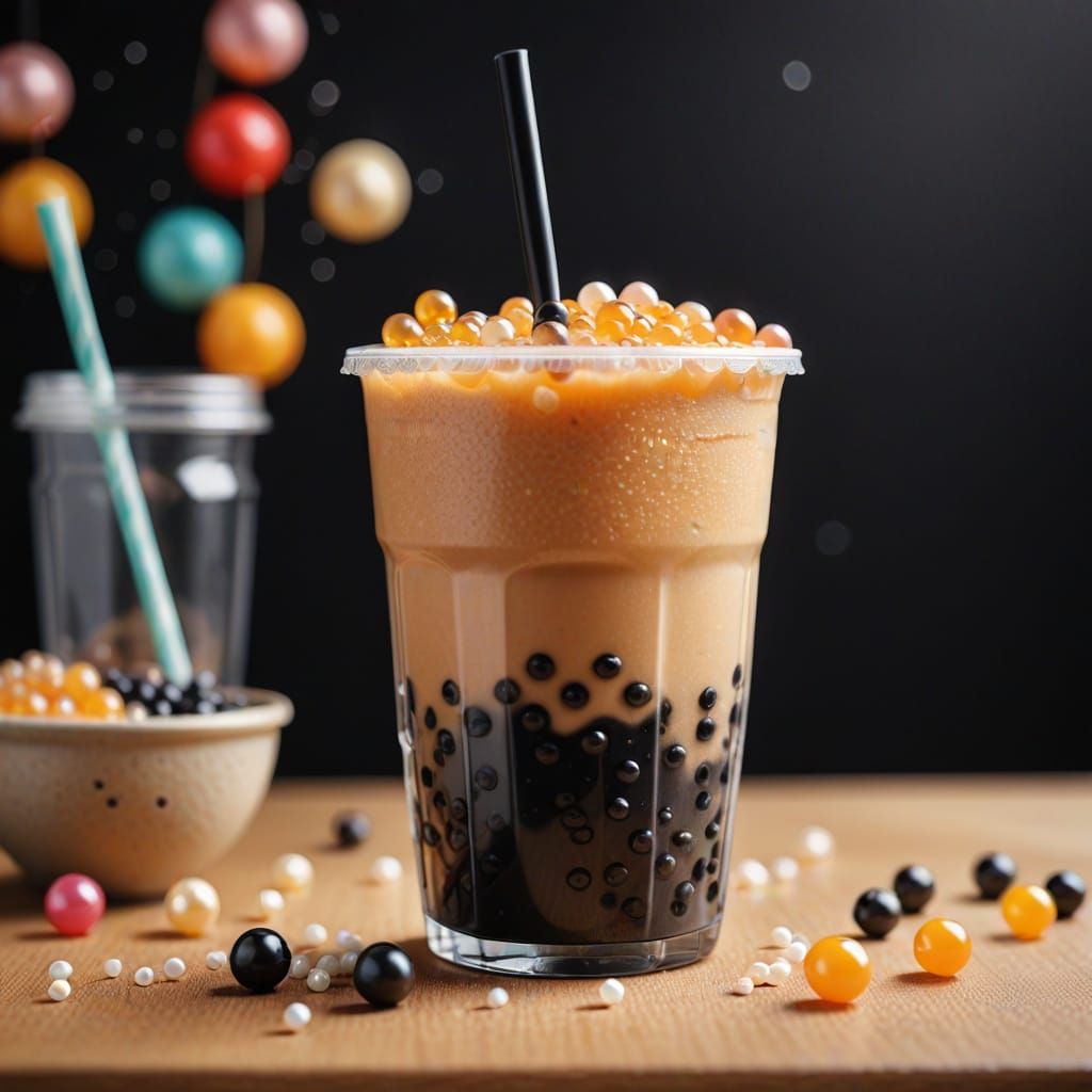 Boba Milk Tea Food Illustration with Brown Sugar