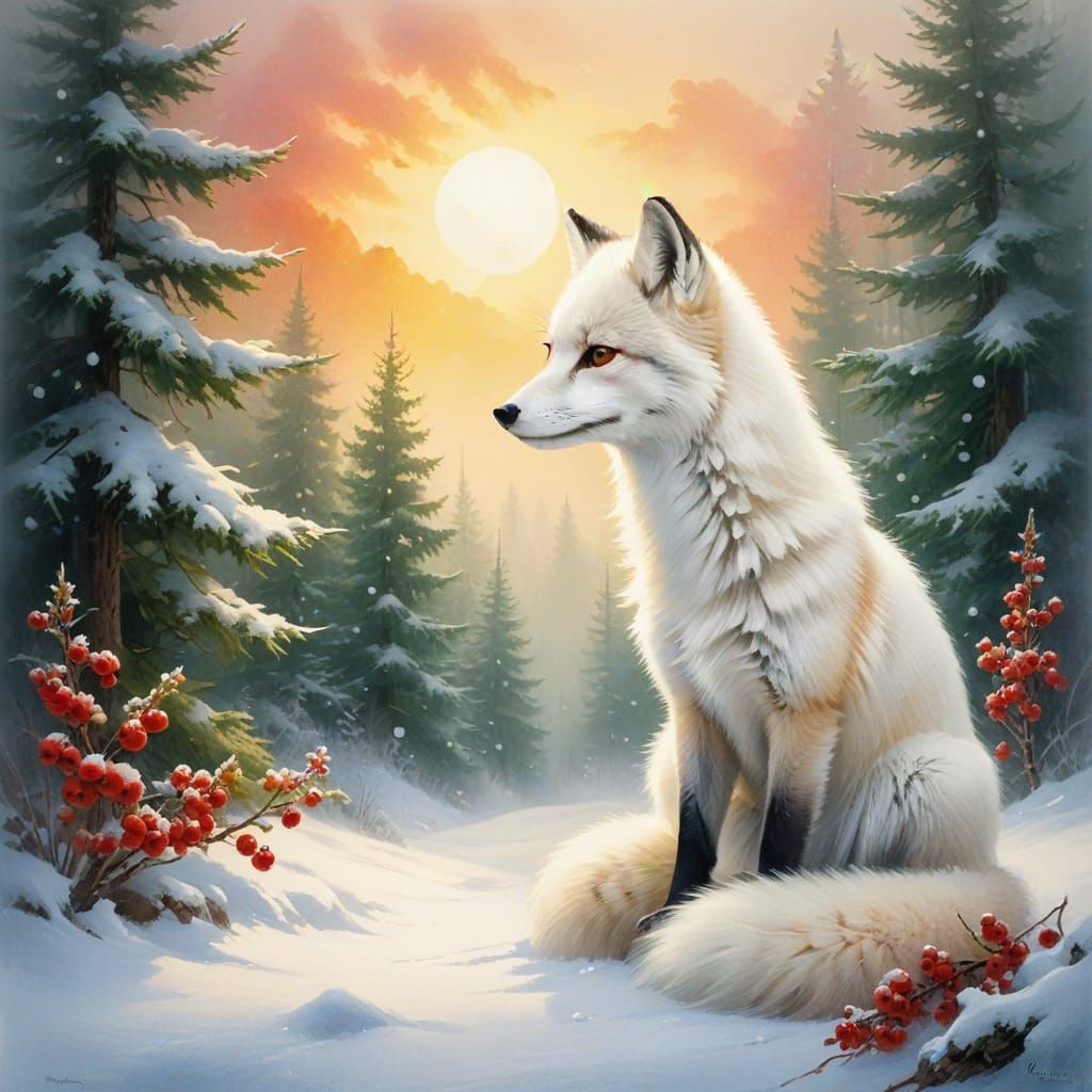 Majestic White Arctic Fox in a Winter Wonderland