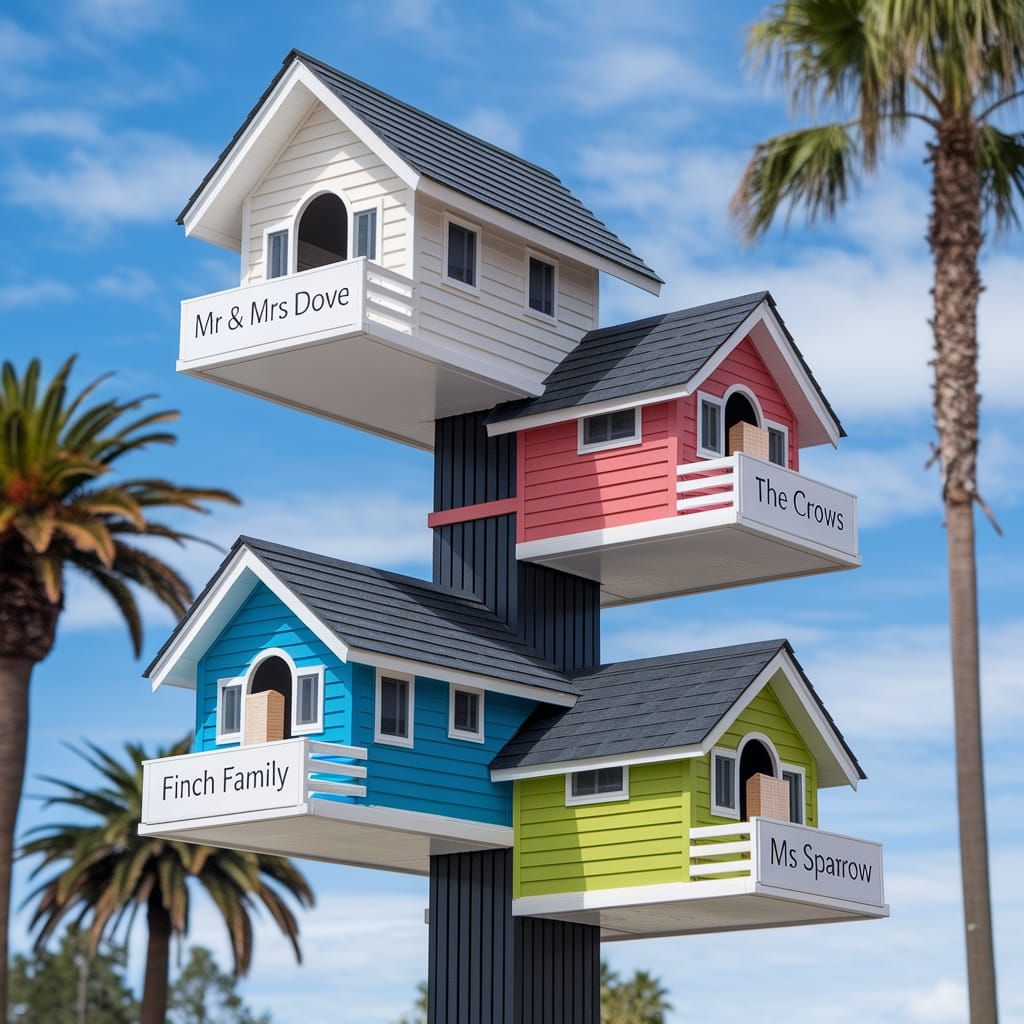 Asymmetric Birdhouse Tower Based on Mid-Century Architecture