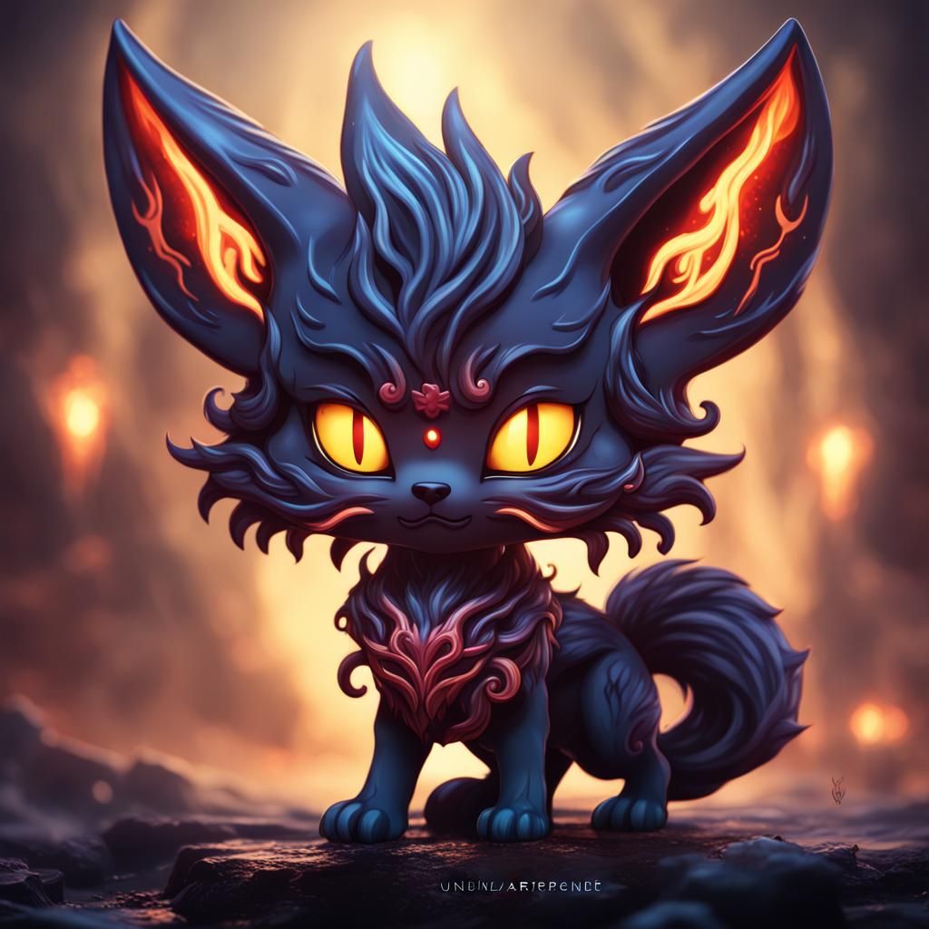 Demonic Eldritch Chibi Kitsune: Detailed Digital Painting