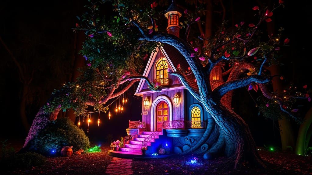 Enchanted Crystal Fairy Treehouse in Fantasy Forest