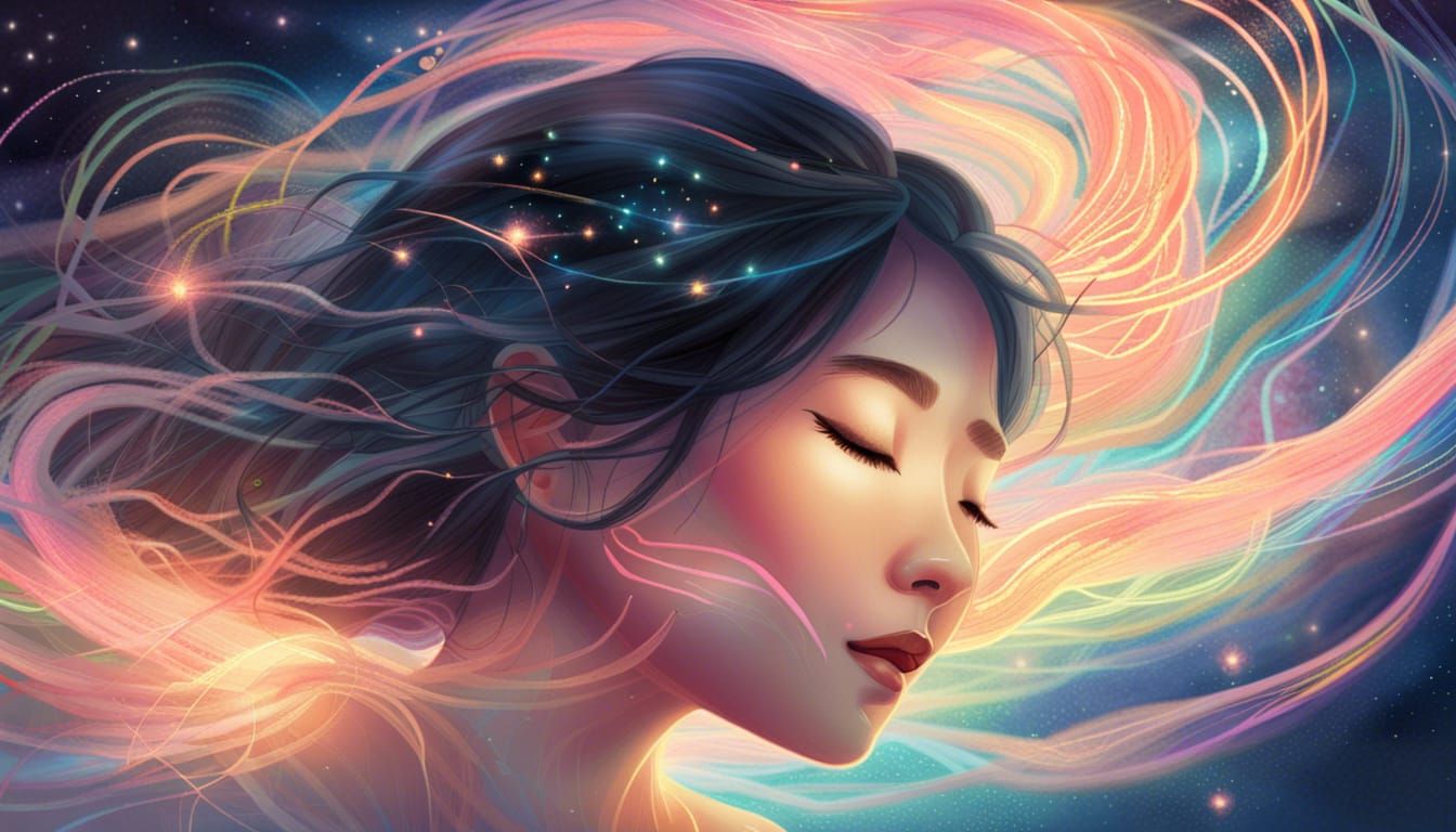 Korean Woman Sending Signals in Fantasy Illustration