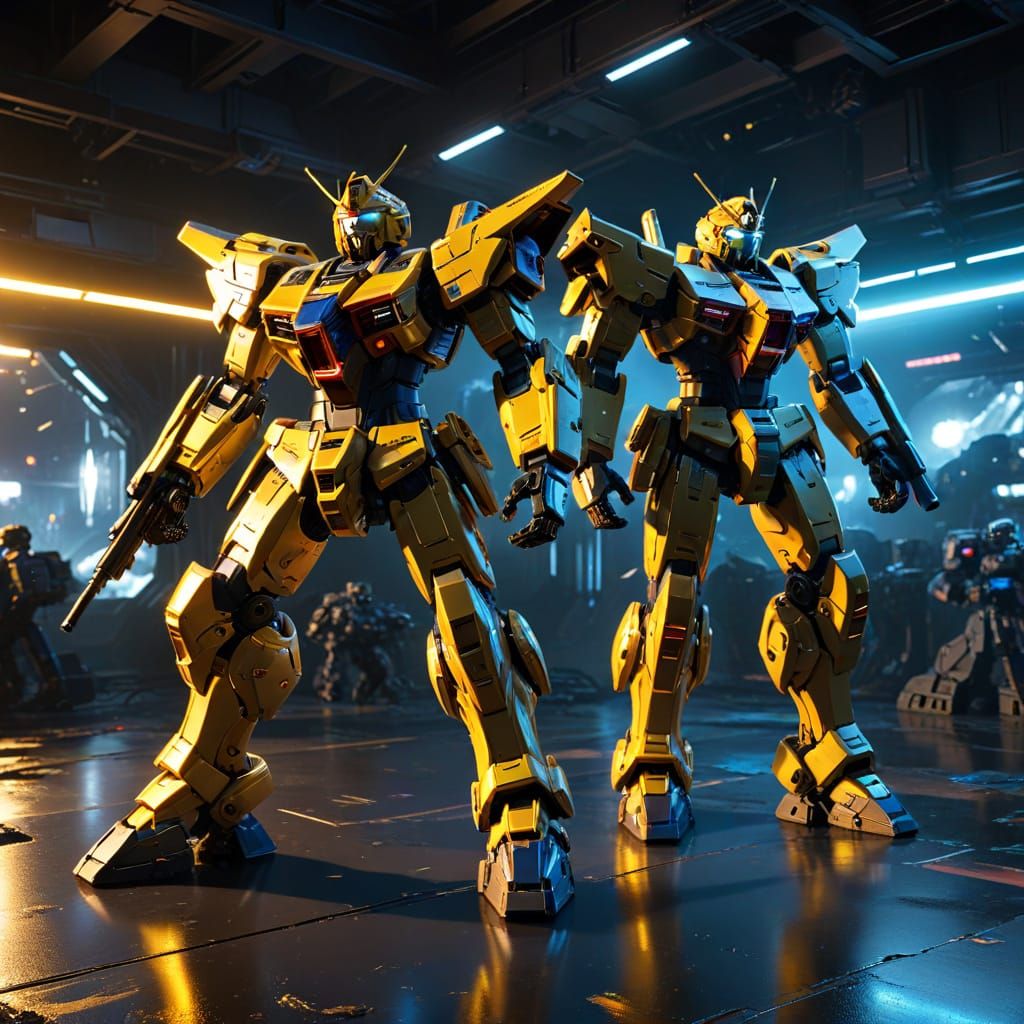 Sci-Fi Mech Suits Duel in Neon Lit Arena