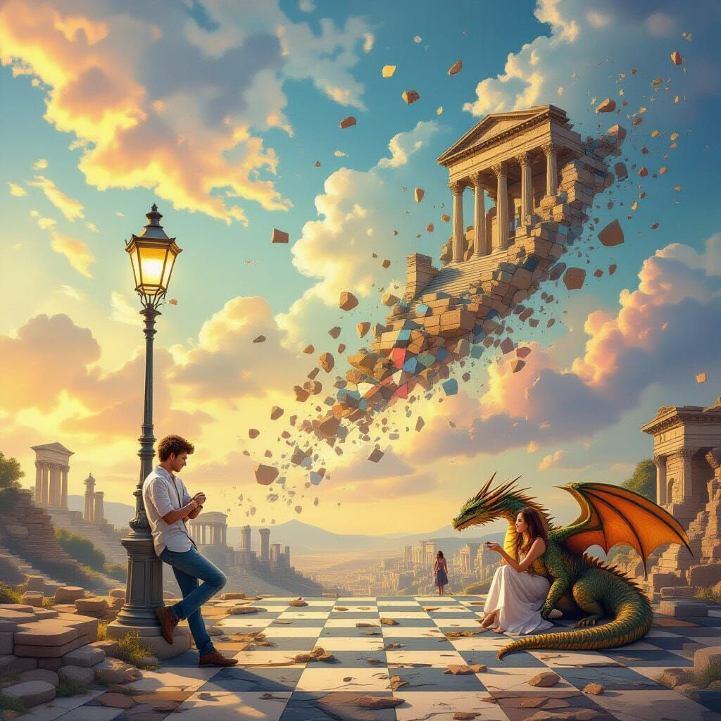 Dreamscape with Roman Ruins and Drifting Islands