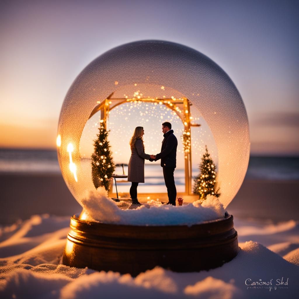 Beach Proposal in Snow Globe: Professional Photography