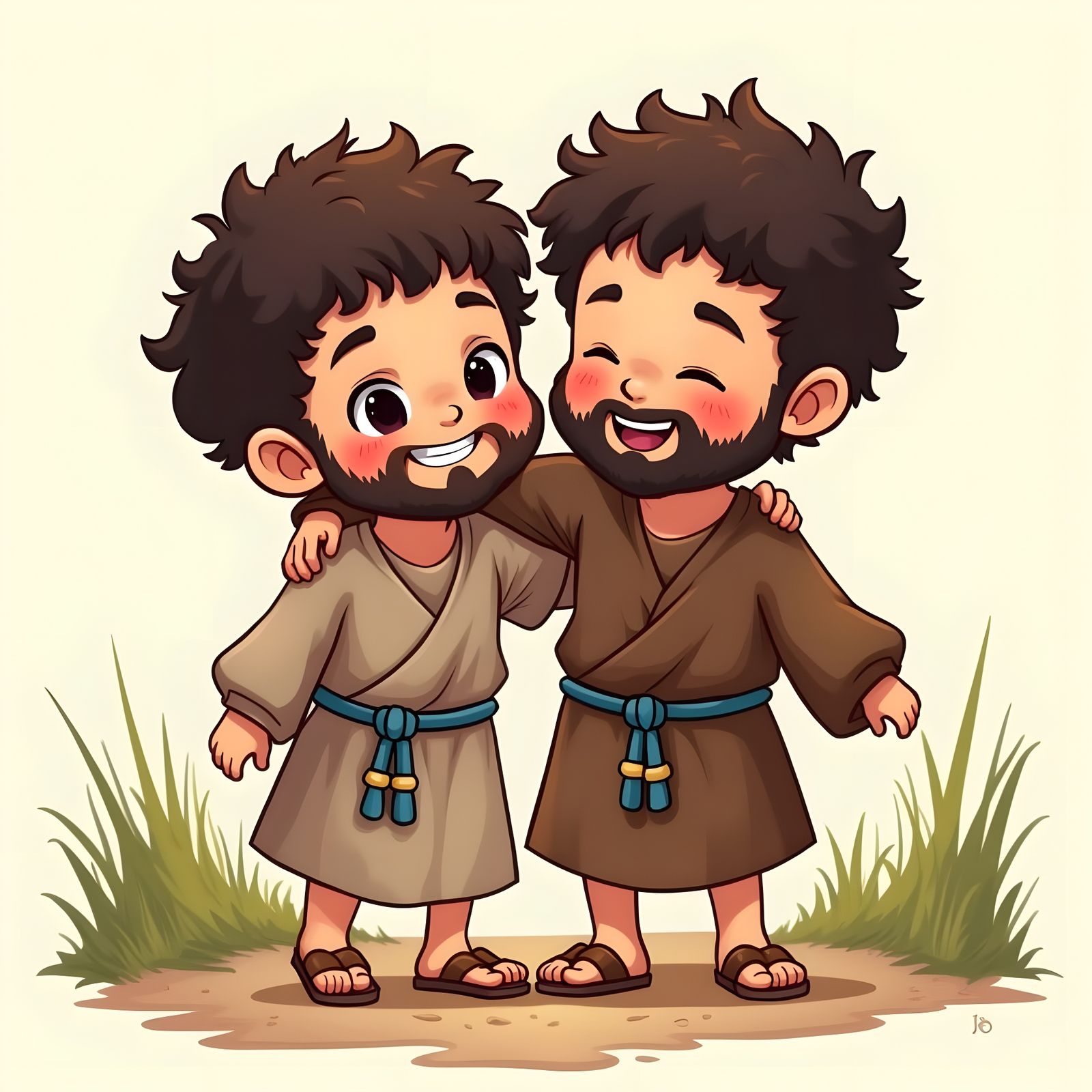 Chibi Jewish Brothers Laughing in Digital Drawing