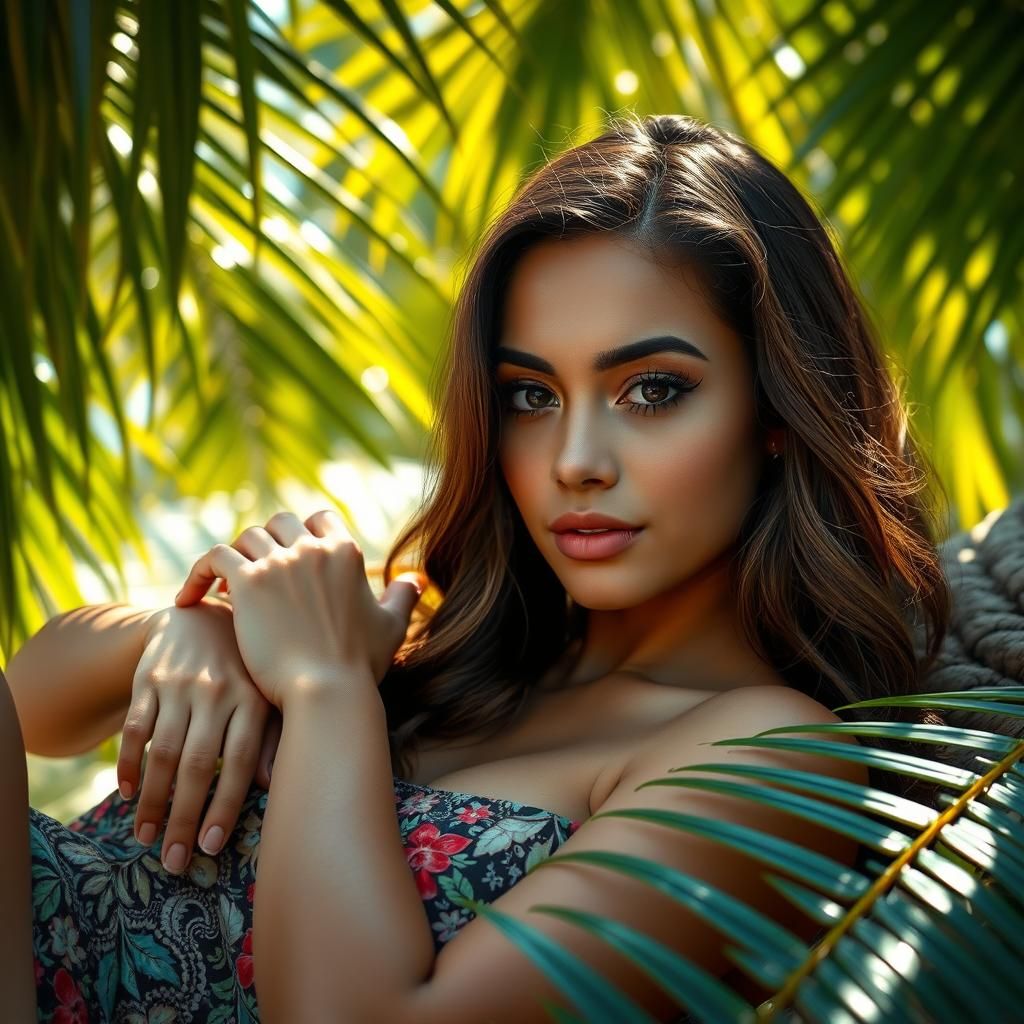 Exotic Woman in Jungle Dreamscape, Hyperrealistic Portrait