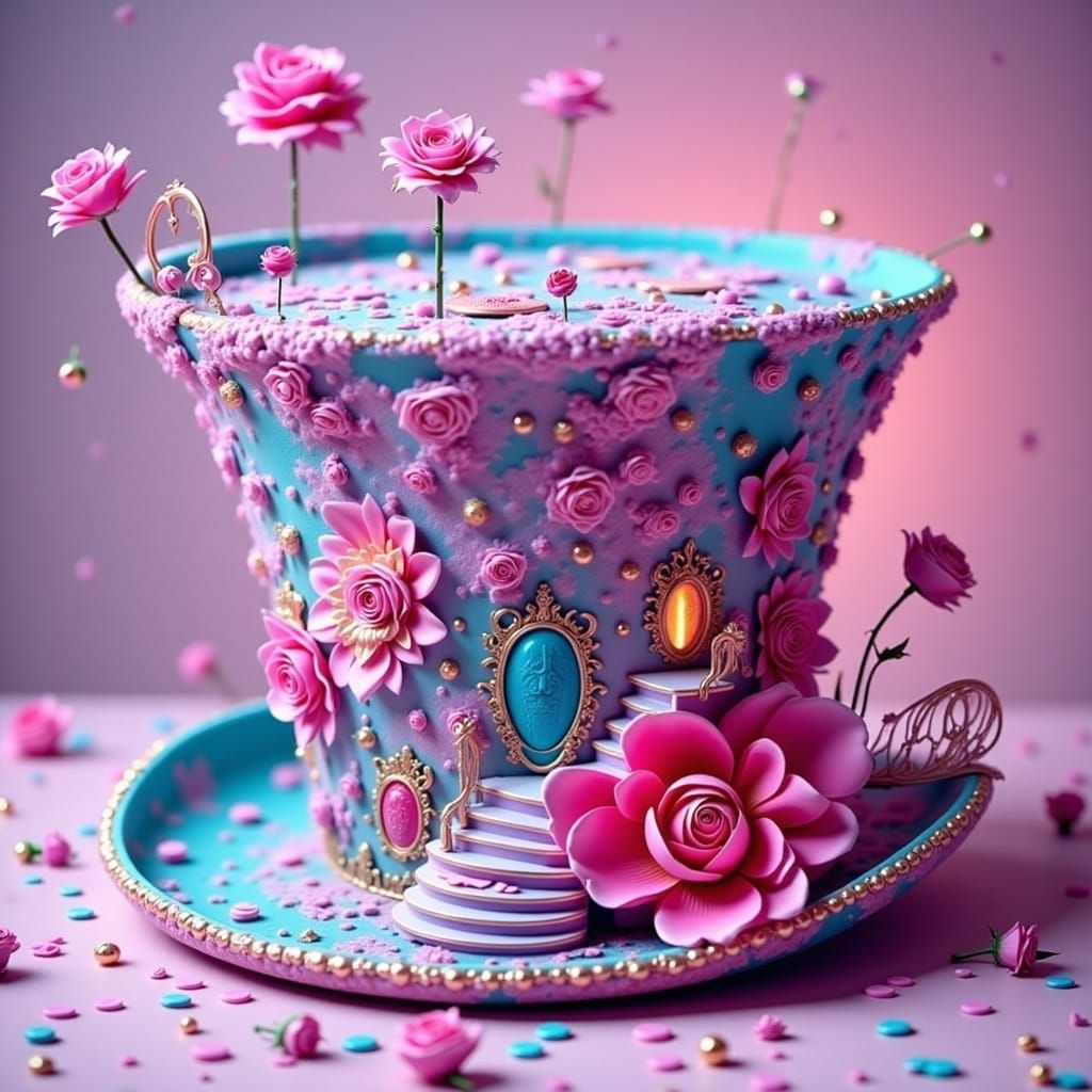 Extravagant Couture Hat in Surreal Digital Art Style