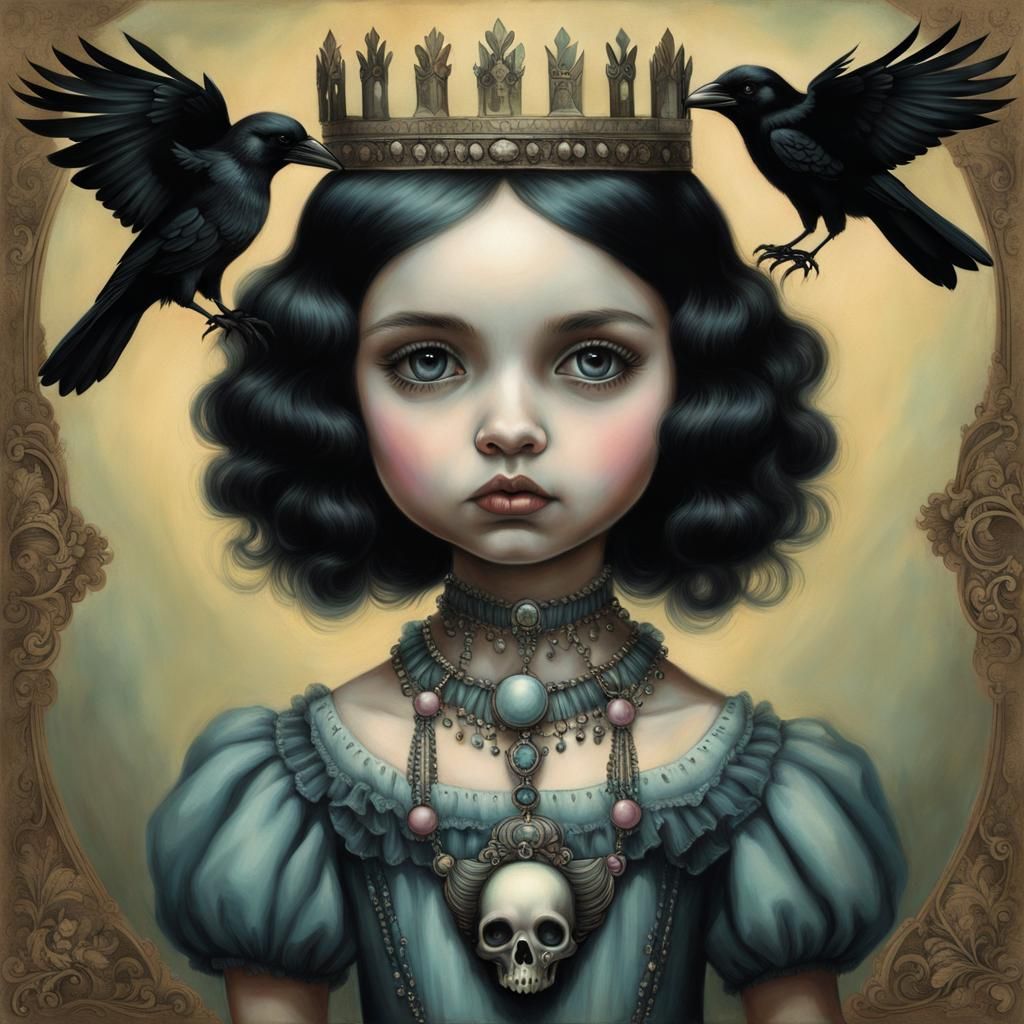 Child Queen with Crow Doll, Lowbrow Art