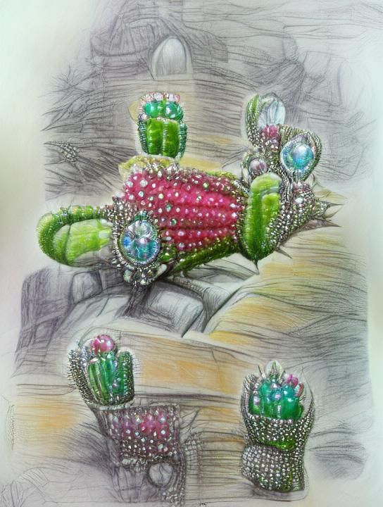 Bejeweled Cactus Pencil Sketch from Royal Garden