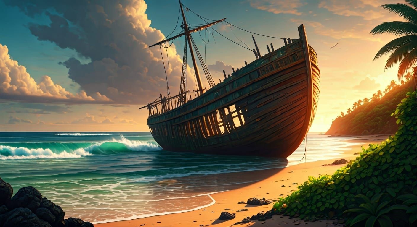 Ivory Coast Shipwreck: Detailed Digital Painting