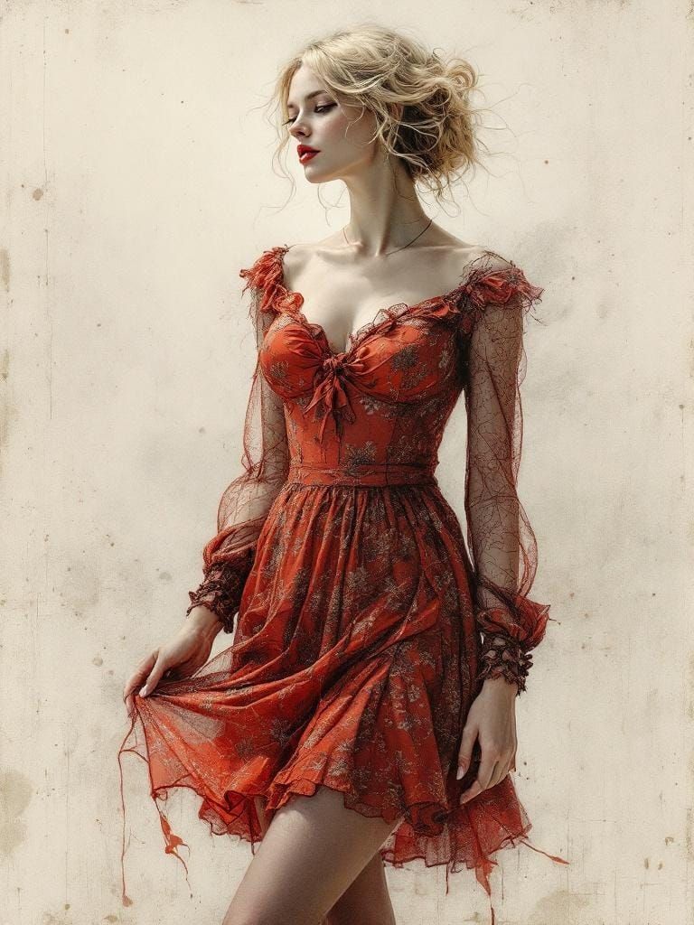 1950s Pin-Up in Scrimshaw Style