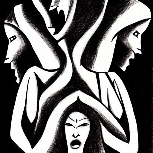 Ominous Ink Drawing of Vampire and Three Women