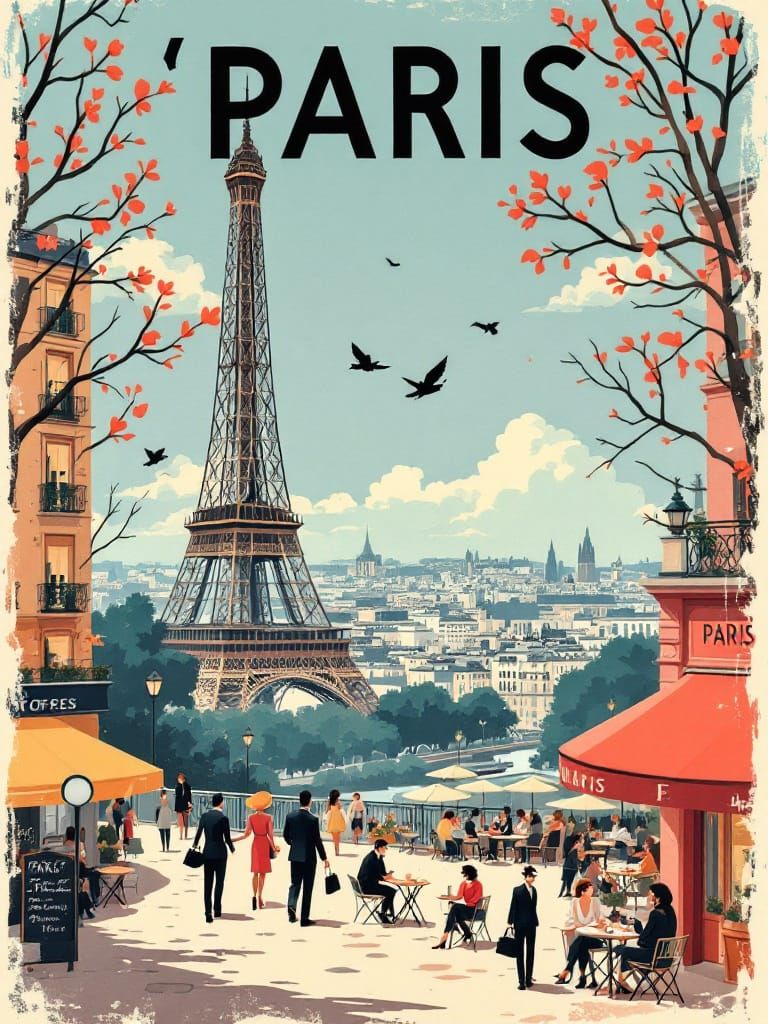 Paris Vintage Travel Poster in Art Deco Style