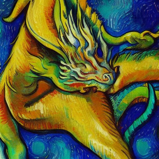 Majestic Dragon in Treasure Cave: Neo-Impressionist Oil Pain...