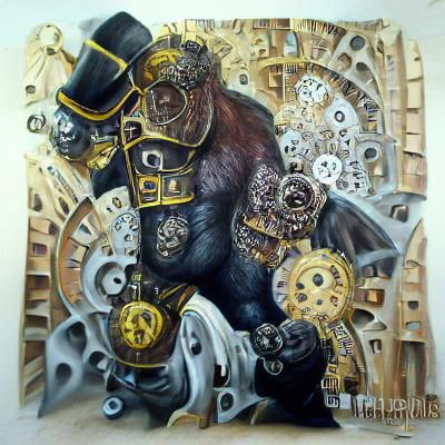 Steampunk Clockwork Gorilla in Detailed Graphic Style