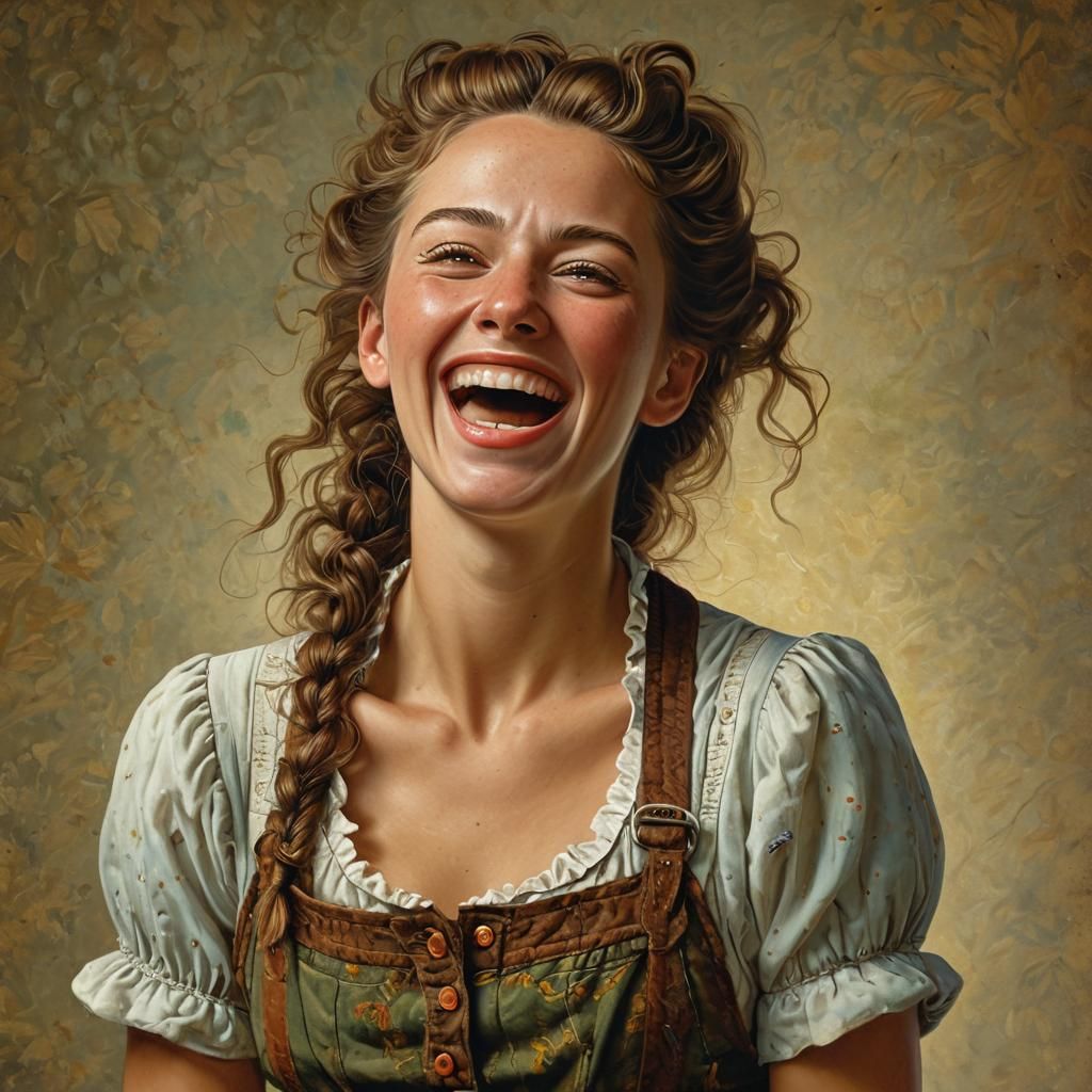 Joyful Country Girl Portrait in Rockwell Style