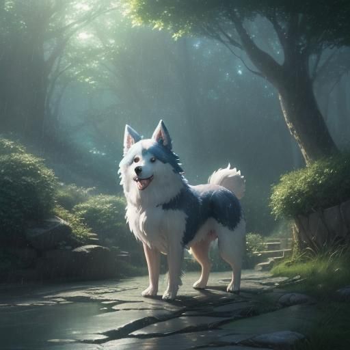 Fluffy Dog's Mythical Quest in Anime Style