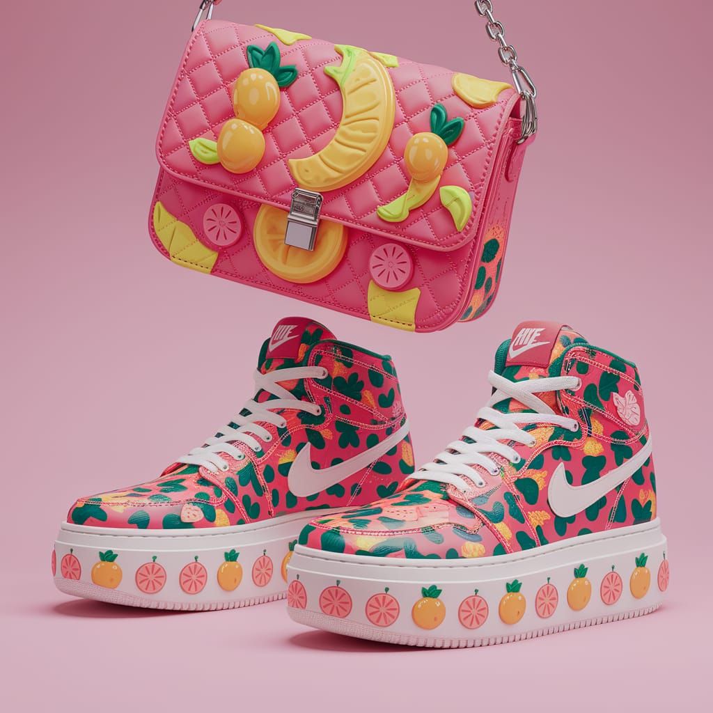 Vibrant Fruits Inspired Platform Sneakers and Bag in 8K Reso...