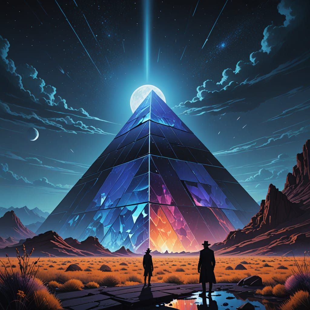 A Man Explores a Crystal Pyramid Under an Electric Blue Moon...