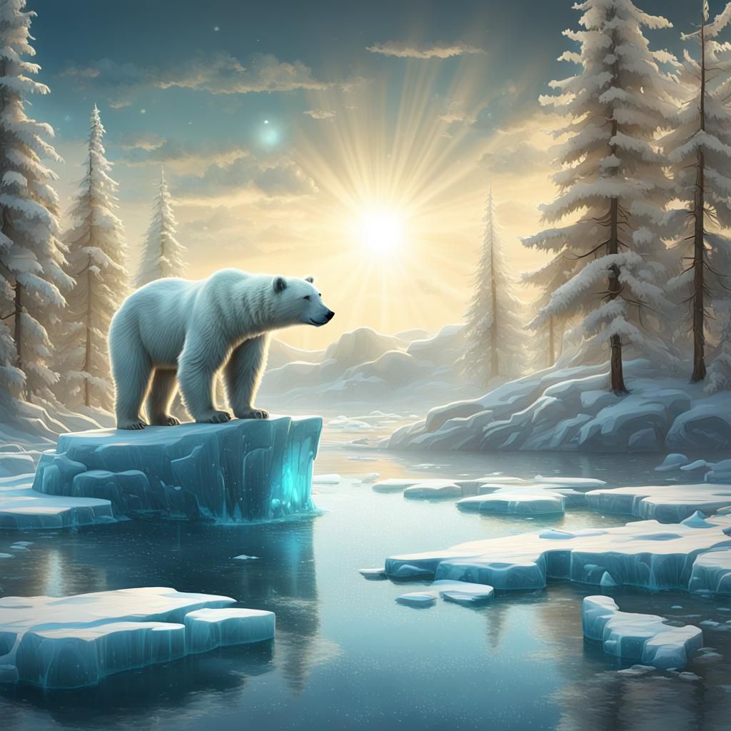 Detailed Polar Bear on Ice Flow