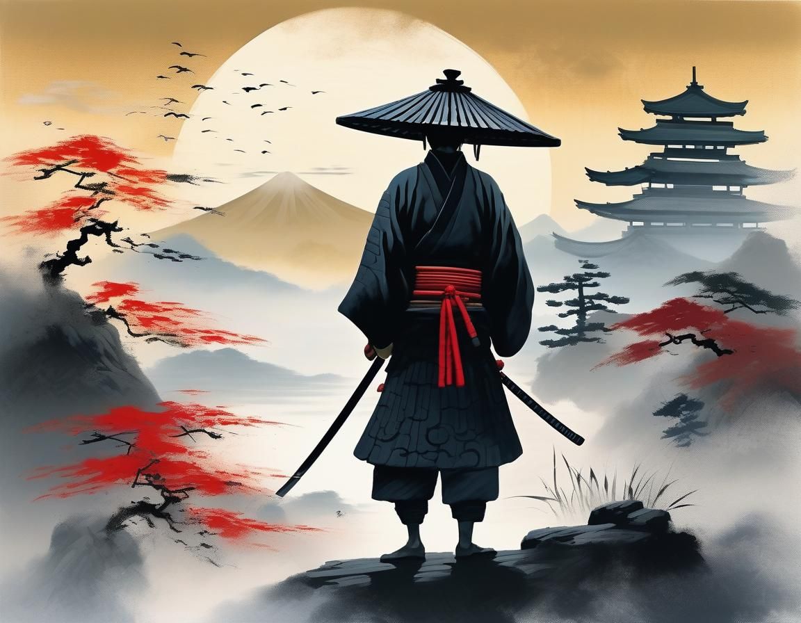 Samurai in Morning Mist: A Bushido Scene