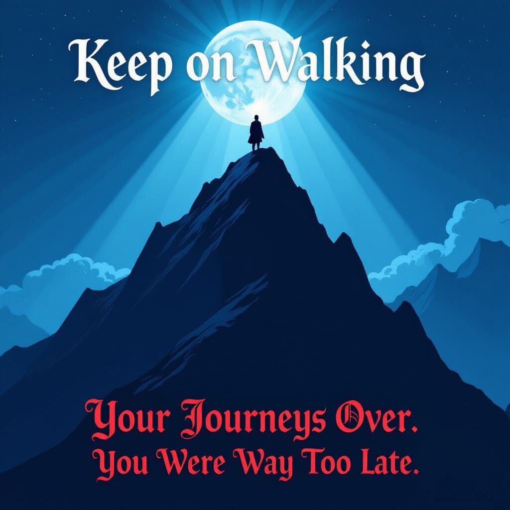 Ominous Mountain Summit with Gothic Inscriptions