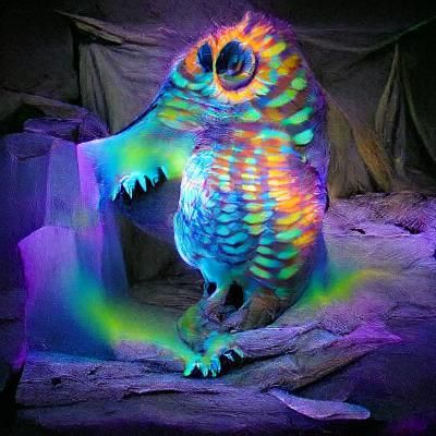 Colorful Dinosaur-Owl Hybrid Creature