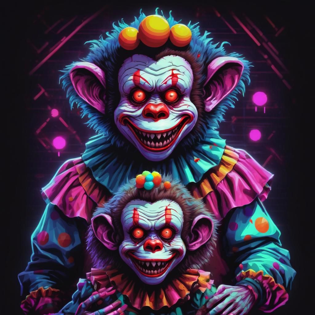 Zombie Monkey Clown Mother and Child in Pixel Art