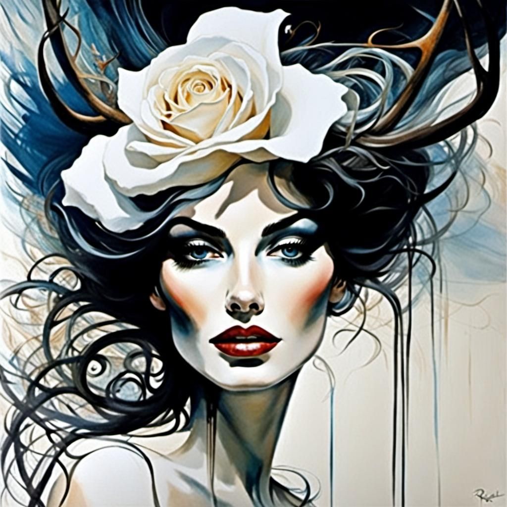 Woman with Antlers: A Glazing Art Portrait