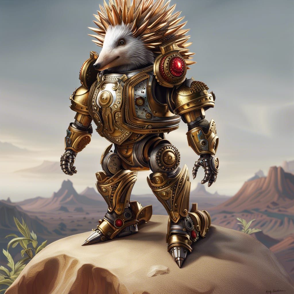 Armored Robotic Hedgehog in Metallic Style