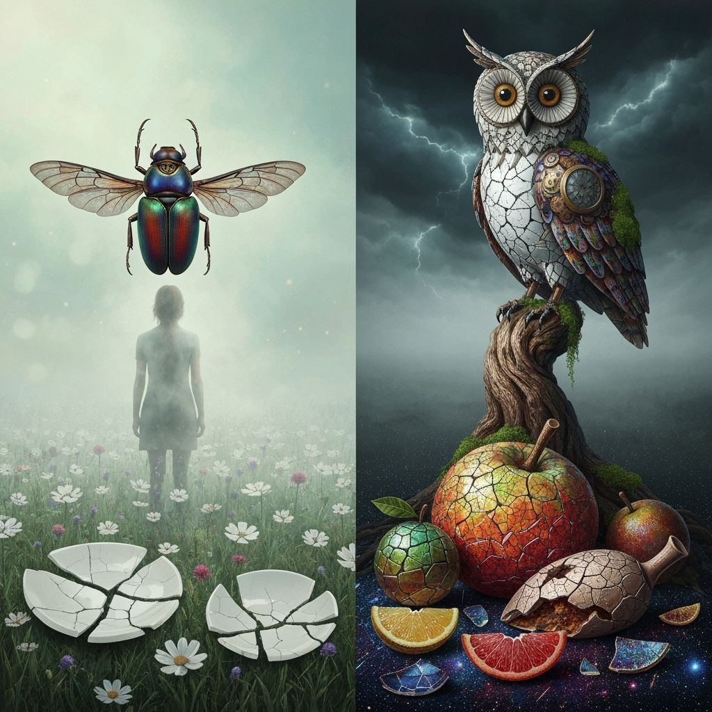 Woman in Misty Wildflower Field with Ceramic Accents