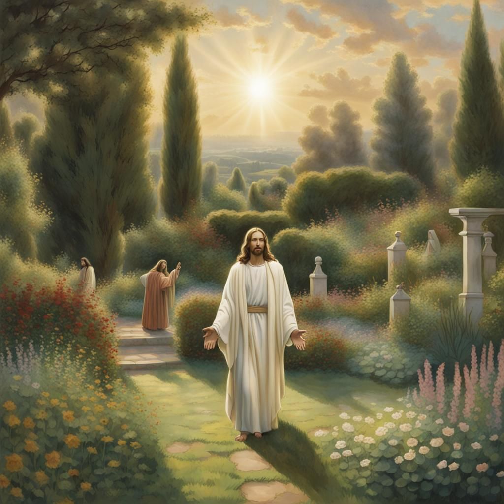 Jesus Appears in a Peaceful Garden