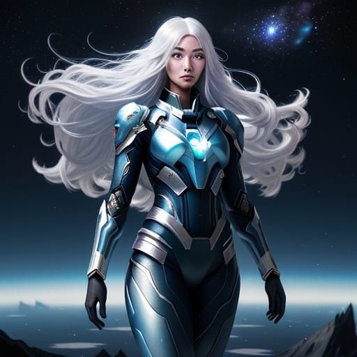 Super Woman Floats in Cosmic Space