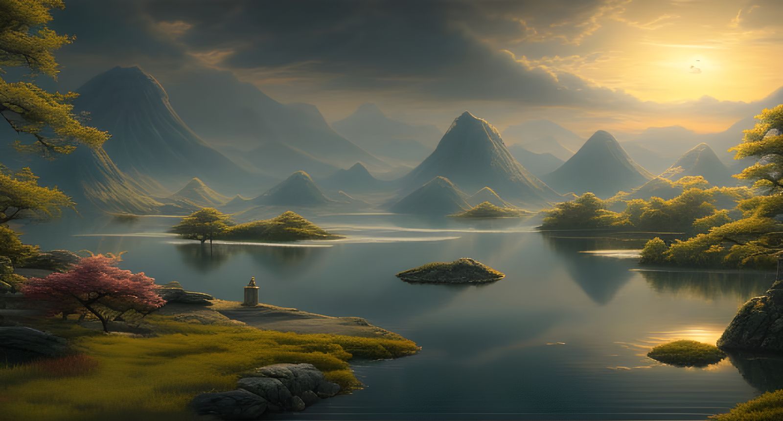 Magical Japanese Valley Sunset: Hyper-Realistic Digital Art