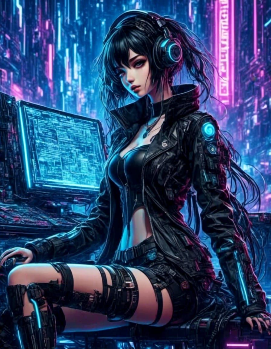 Anime female Goth Cyberpunk <lora:Murraypunk v2:1.0> <lora:Gridimation:1.0>