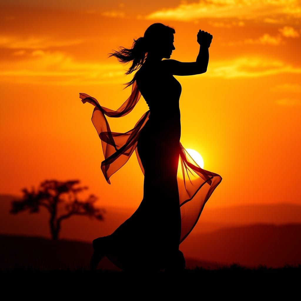 Romantic Sunset Silhouette Dance in Warm Tones