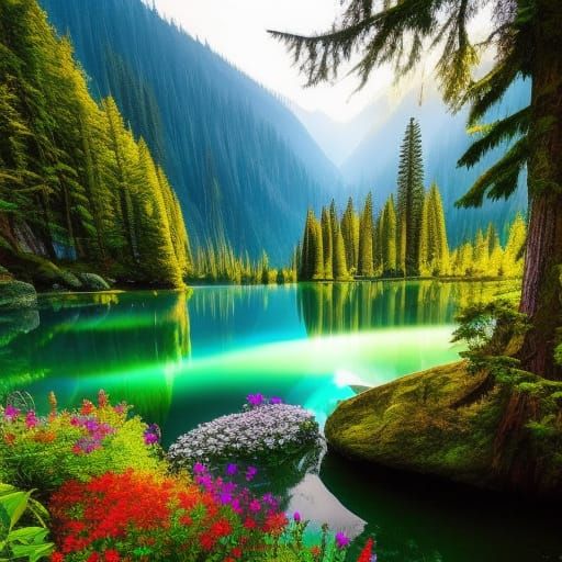 Enchanted Forest Lake: Fantastical Concept Art