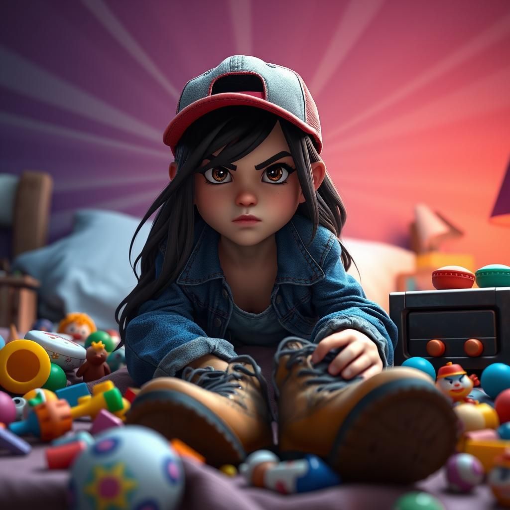 Defiant Girl in Cozy Room, Pixar-style 3D Art