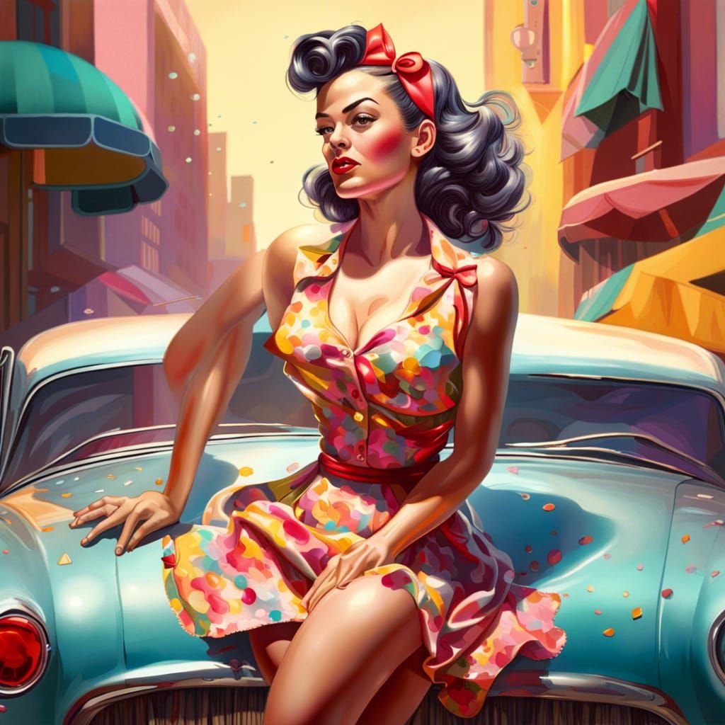 Hyperrealistic 50s Pinup Girl Concept Art