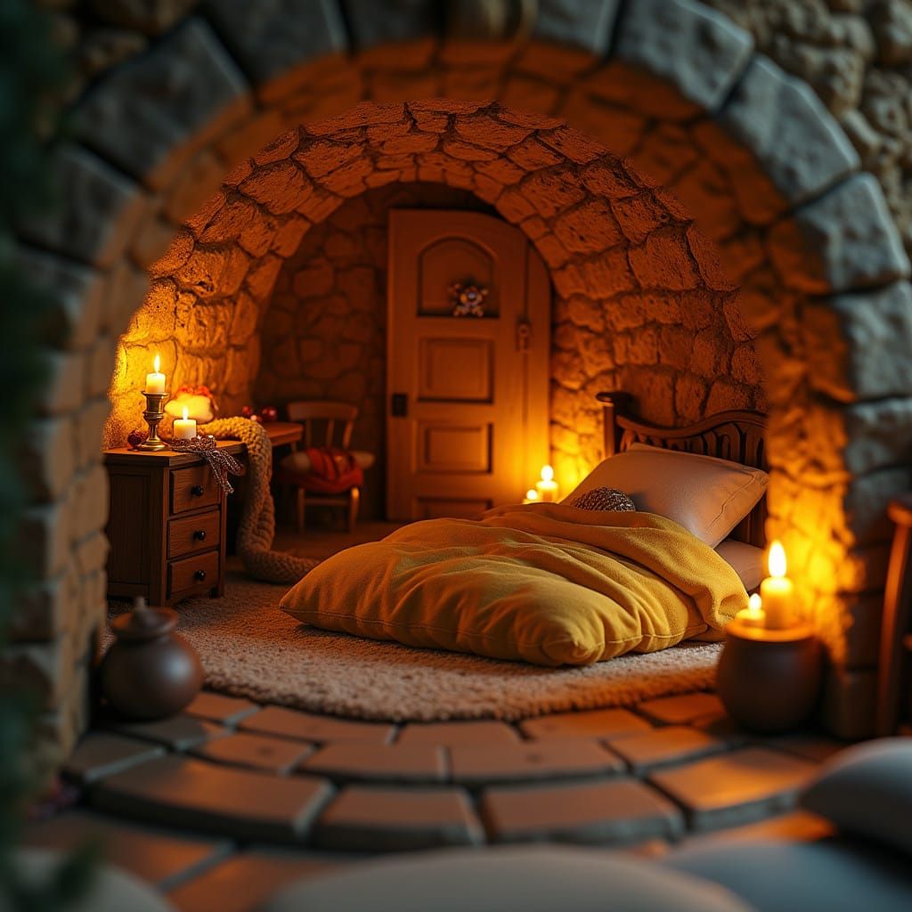 Whimsical Wichtel Hideaway in Rustic Stone Wall