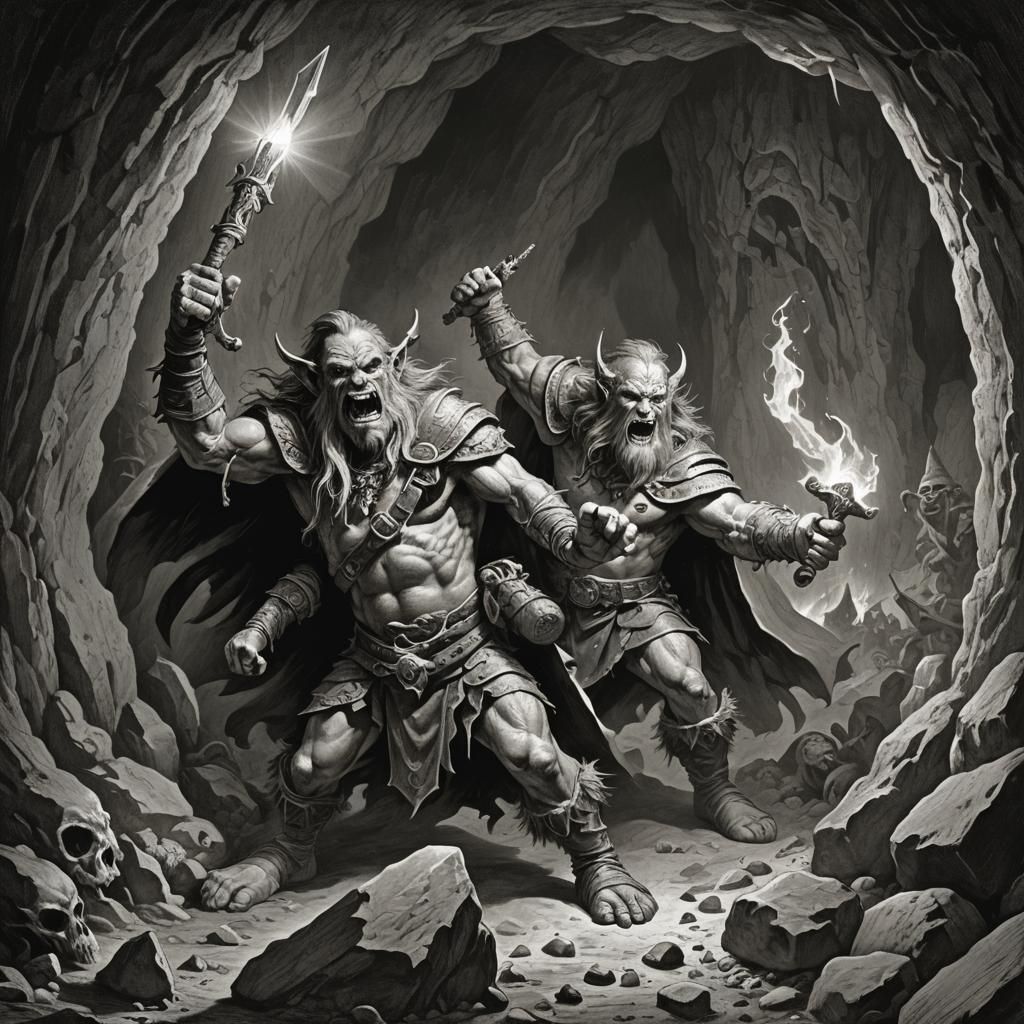 Gnome Barbarian's Surprise Attack on a Wizard