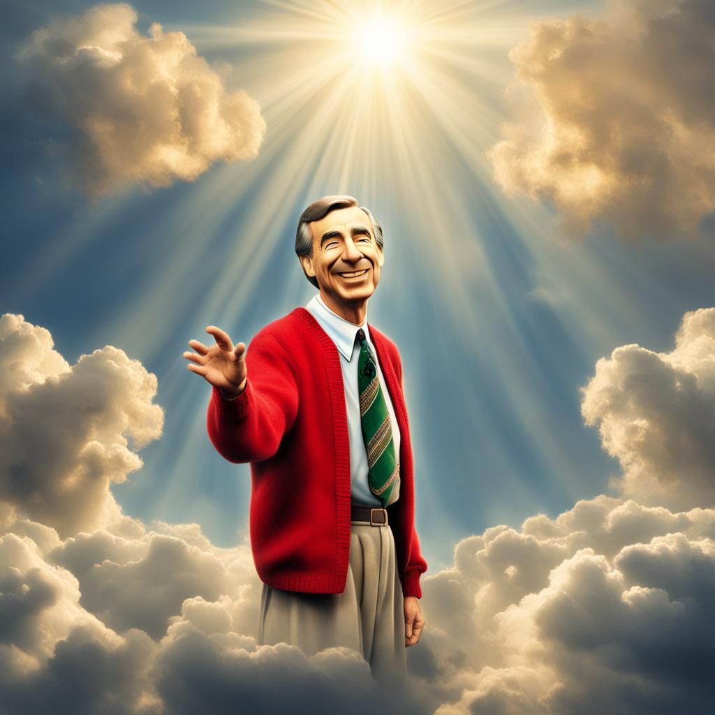 Jesus and Mr. Rogers Laughing in Divine Sunshine