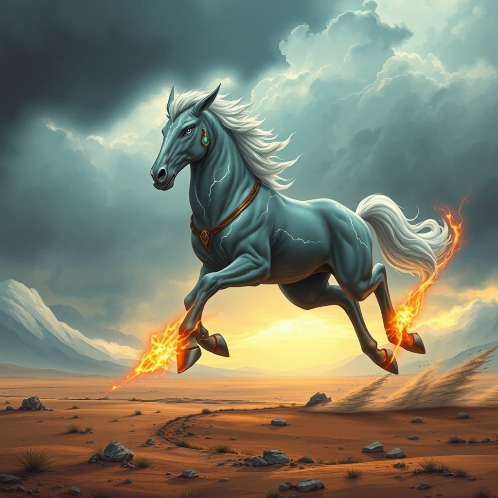 Centaur Monk Races Across Stormy Plain, Astral Wings Ablaze