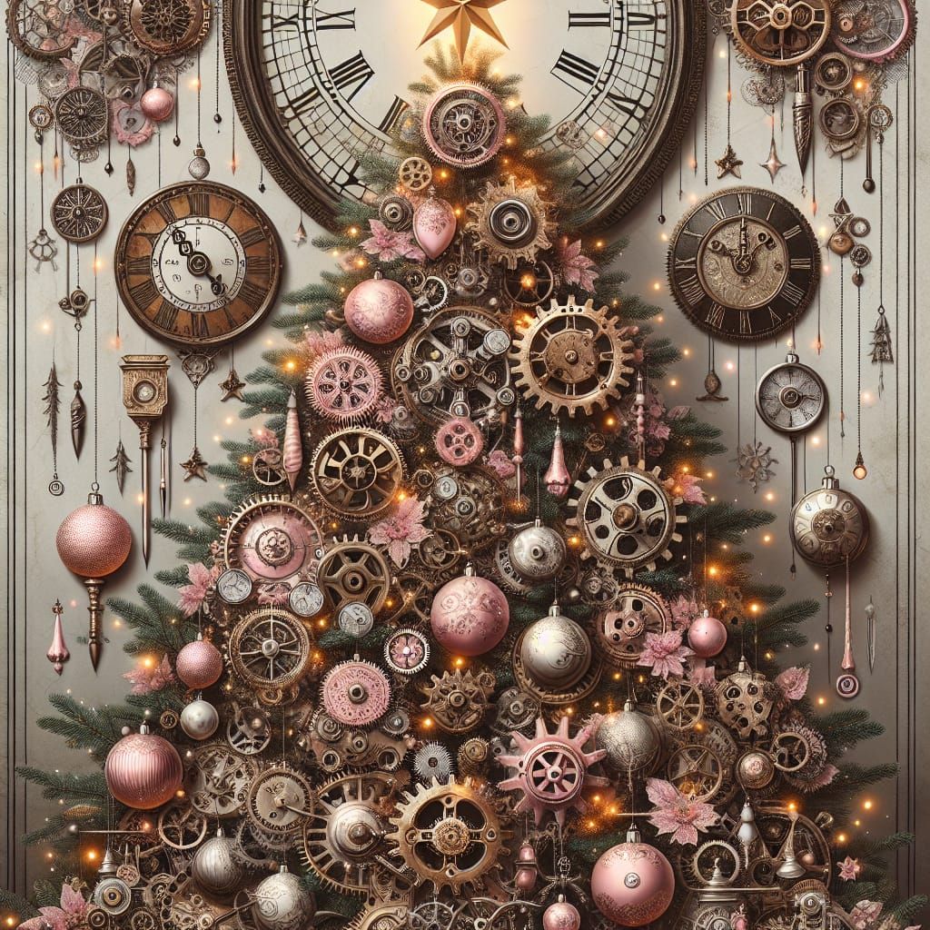 Steampunk Christmas Tree with Gears and Clockwork