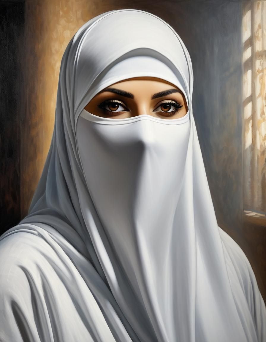 Oil Portrait of a Young Woman in Niqab