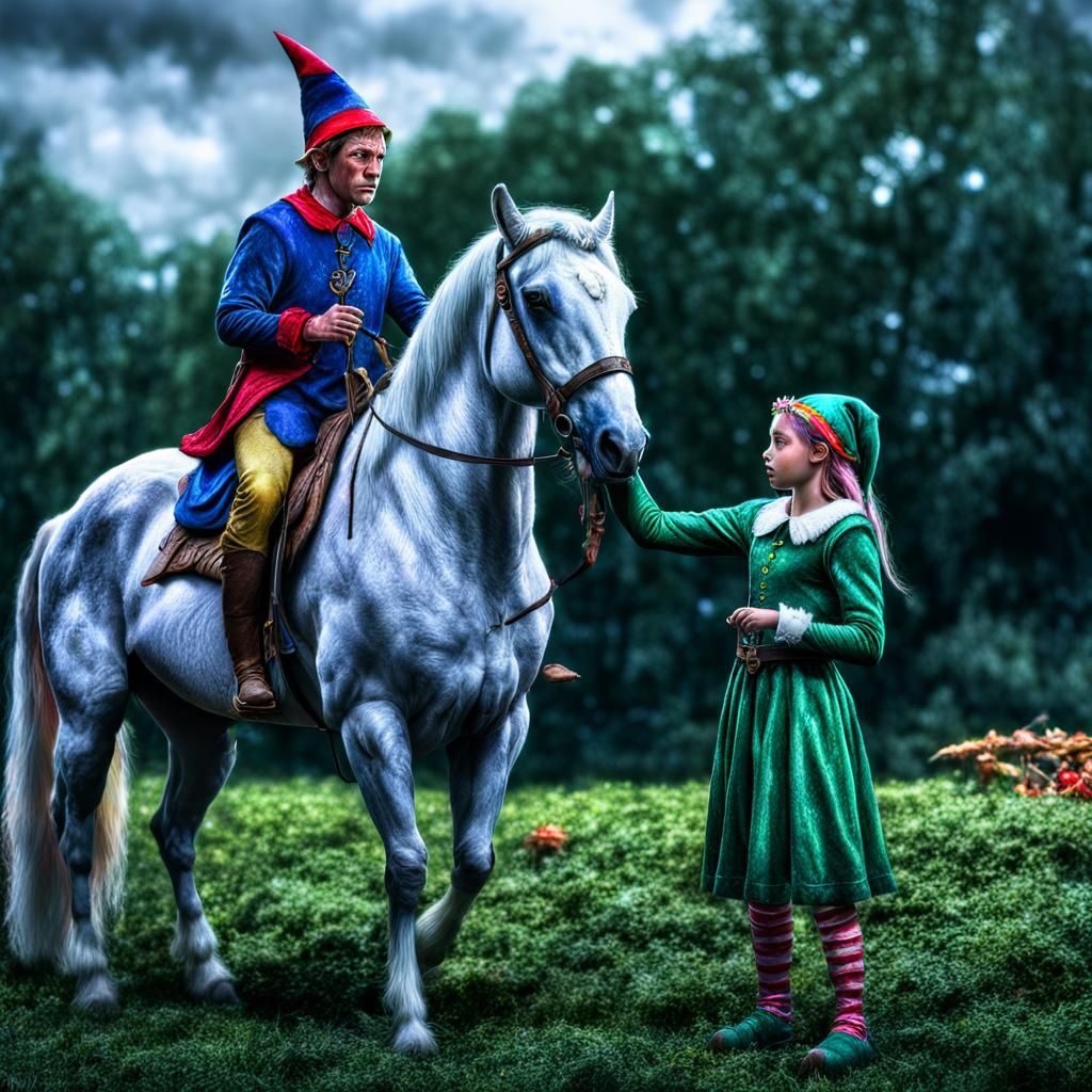 Hyperrealistic Unicorn and Elf Composition