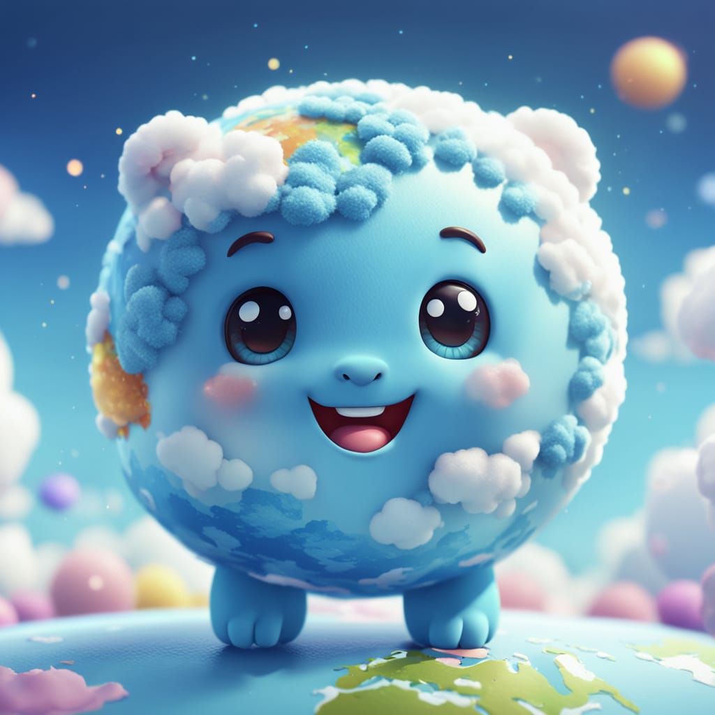 Cute Kawaii Planet Earth in Pixar Style
